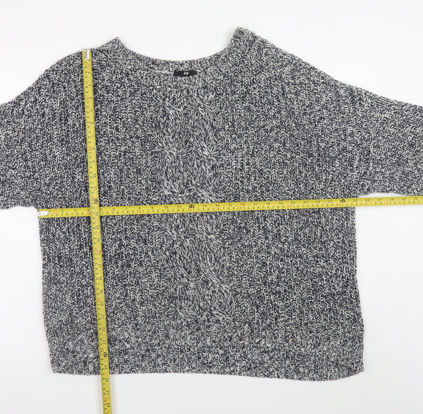 H&M Men’s Grey Cable-Knit Cotton Acrylic Jumper M