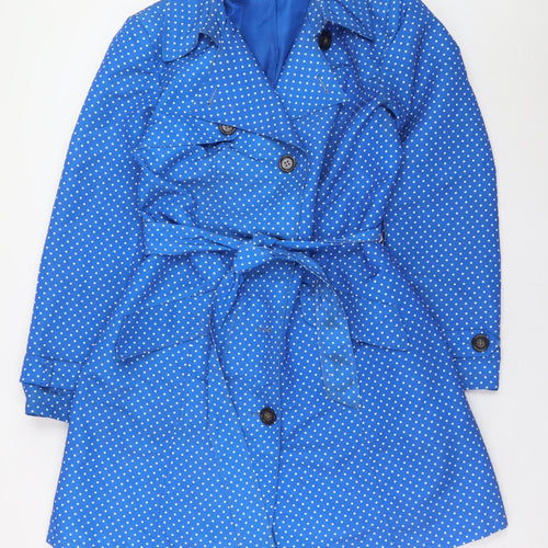 Marks and Spencer Women Blue Polka Dot Belted Trench Coat Size 14
