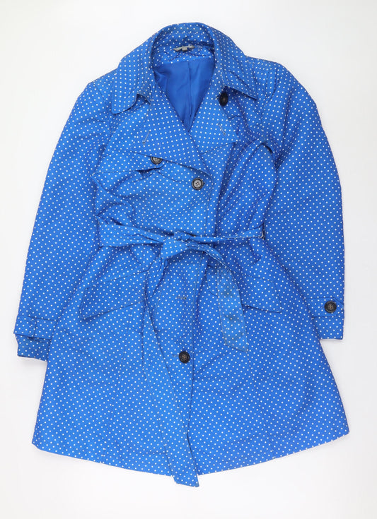 Marks and Spencer Women Blue Polka Dot Belted Trench Coat Size 14
