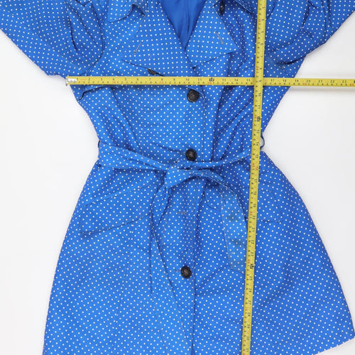 Marks and Spencer Women Blue Polka Dot Belted Trench Coat Size 14