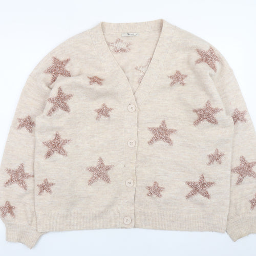 Tu Women Beige Star Pattern Button Knit Cardigan Size 14