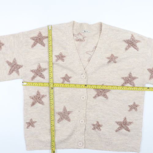 Tu Women Beige Star Pattern Button Knit Cardigan Size 14