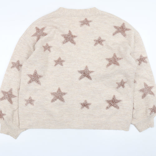 Tu Women Beige Star Pattern Button Knit Cardigan Size 14