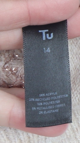 Tu Women Beige Star Pattern Button Knit Cardigan Size 14