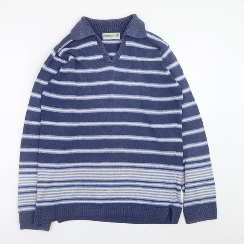 Jumper Men's Blue Striped Cotton V-Neck Pullover Size S