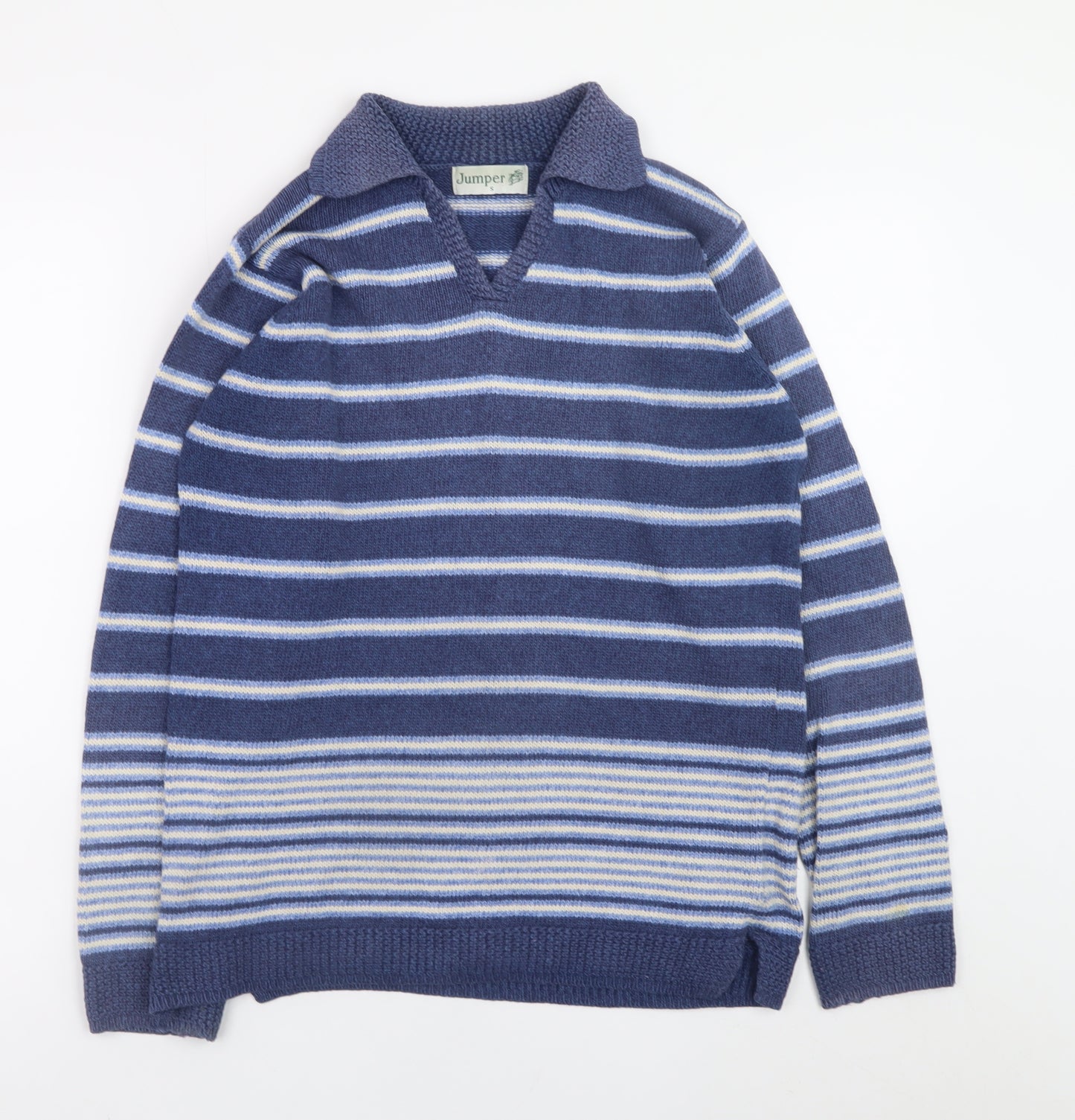 Jumper Men's Blue Striped Cotton V-Neck Pullover Size S