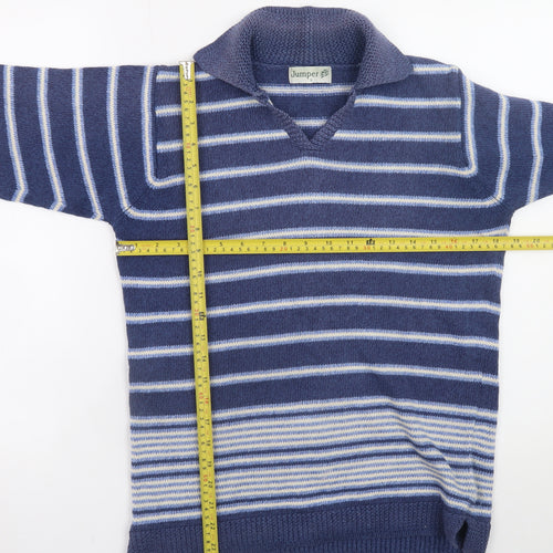 Jumper Men's Blue Striped Cotton V-Neck Pullover Size S