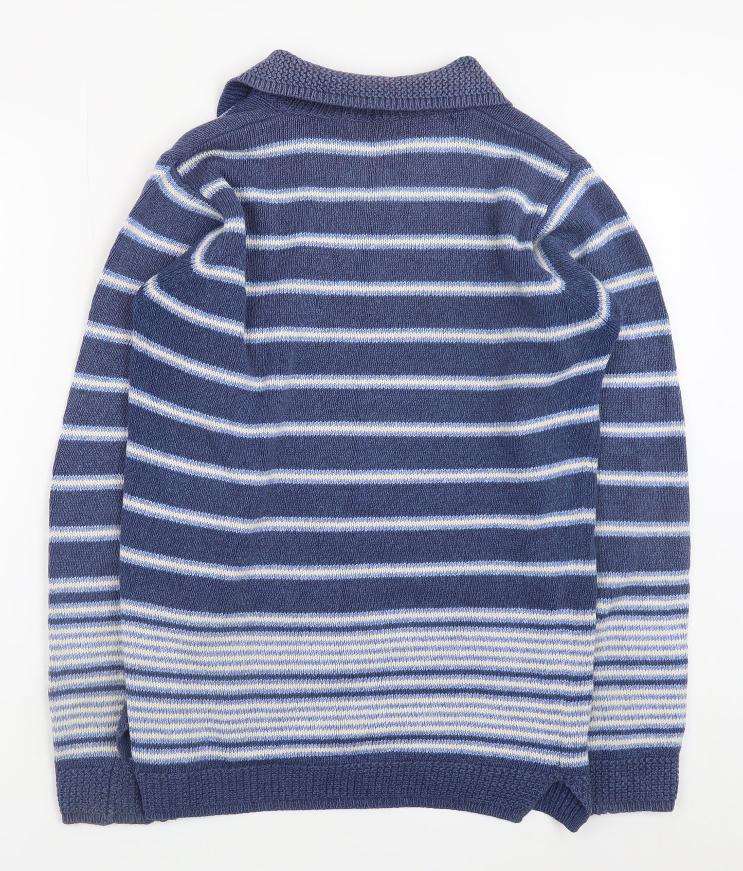 Jumper Men's Blue Striped Cotton V-Neck Pullover Size S