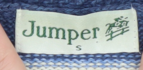 Jumper Men's Blue Striped Cotton V-Neck Pullover Size S