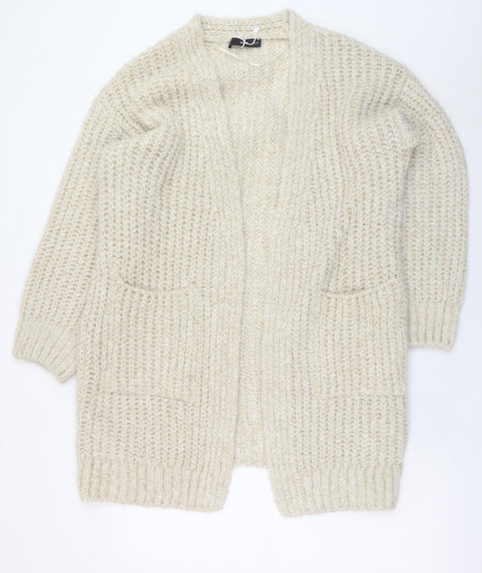 MNG Womens Beige Chunky Knit Open Long Sleeve Cardigan M