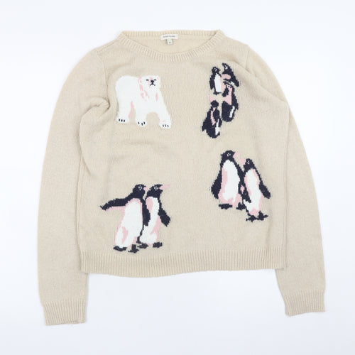 River Island Womens Beige Penguin Wool Blend Jumper Size 10
