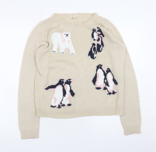 River Island Womens Beige Penguin Wool Blend Jumper Size 10