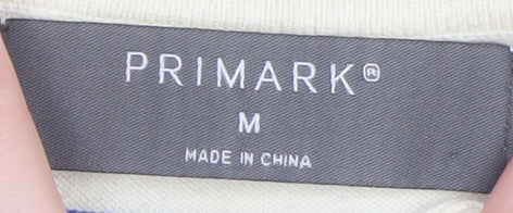 Primark Women Ivory Striped Collared Short Sleeve Jumper M