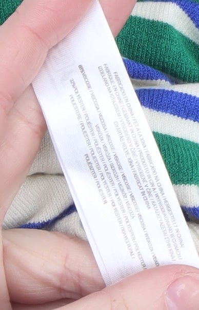 Primark Women Ivory Striped Collared Short Sleeve Jumper M