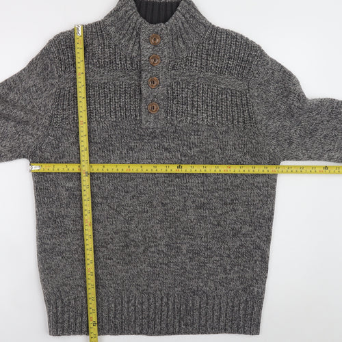 George Men’s Grey High Neck Henley Jumper Small Acrylic Knit
