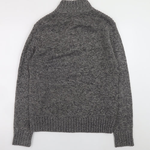 George Men’s Grey High Neck Henley Jumper Small Acrylic Knit
