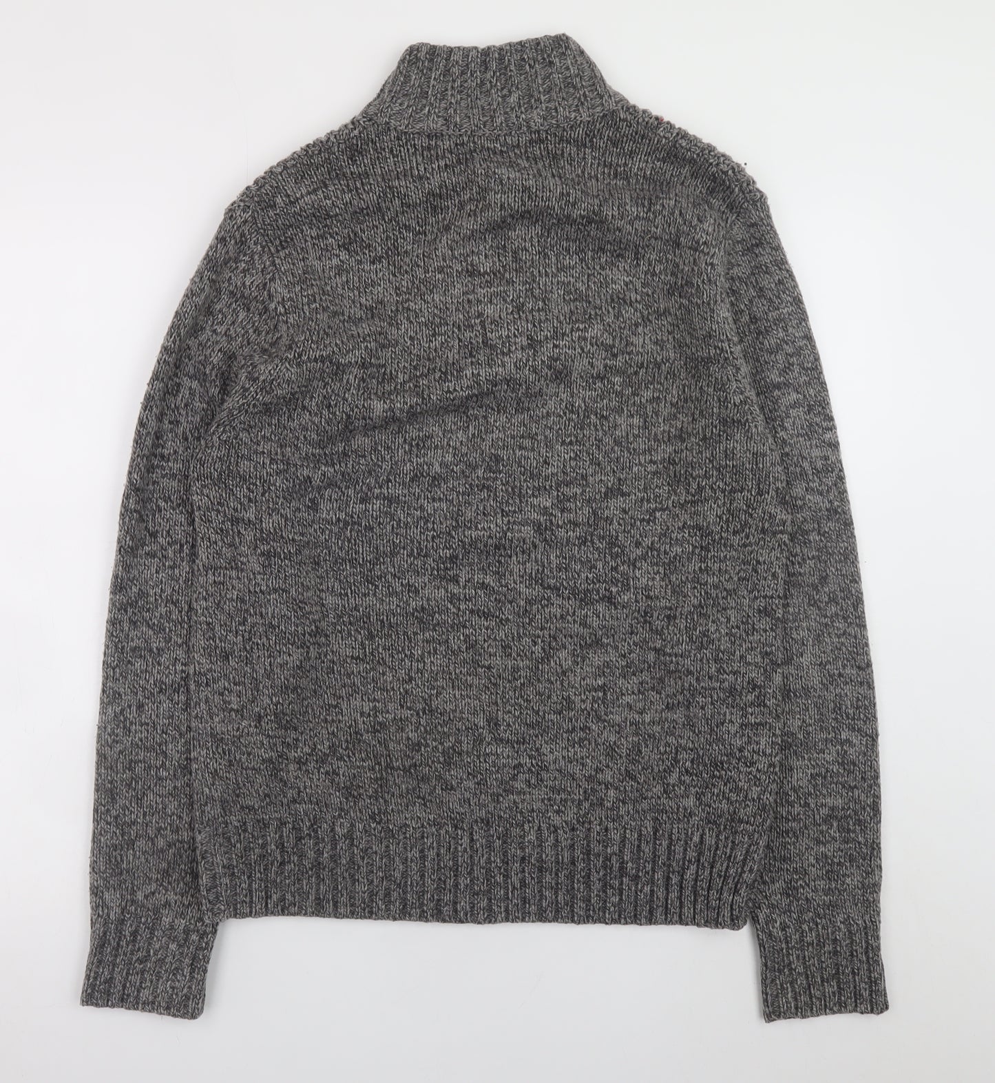 George Men’s Grey High Neck Henley Jumper Small Acrylic Knit