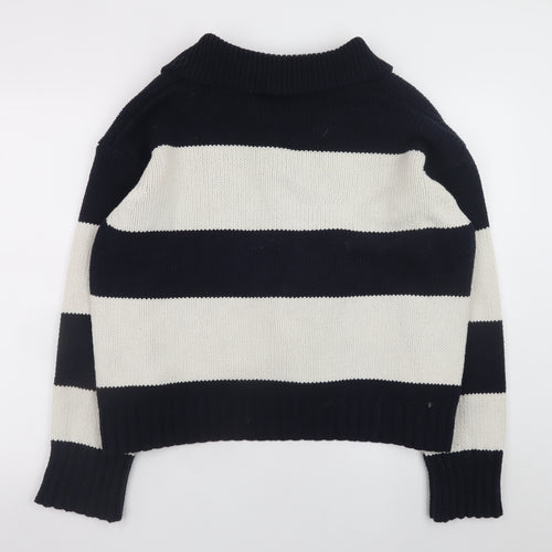 Zara Women’s Black & White Striped Collared Knit Jumper Size L