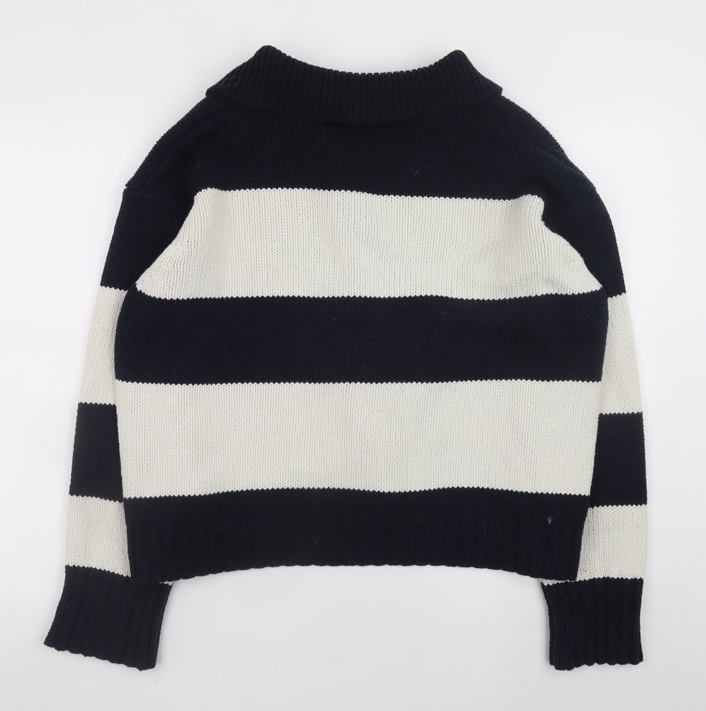 Zara Women’s Black & White Striped Collared Knit Jumper Size L
