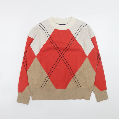 Marks and Spencer Womens Multicoloured Argyle Knit Crew Neck Jumper Size S