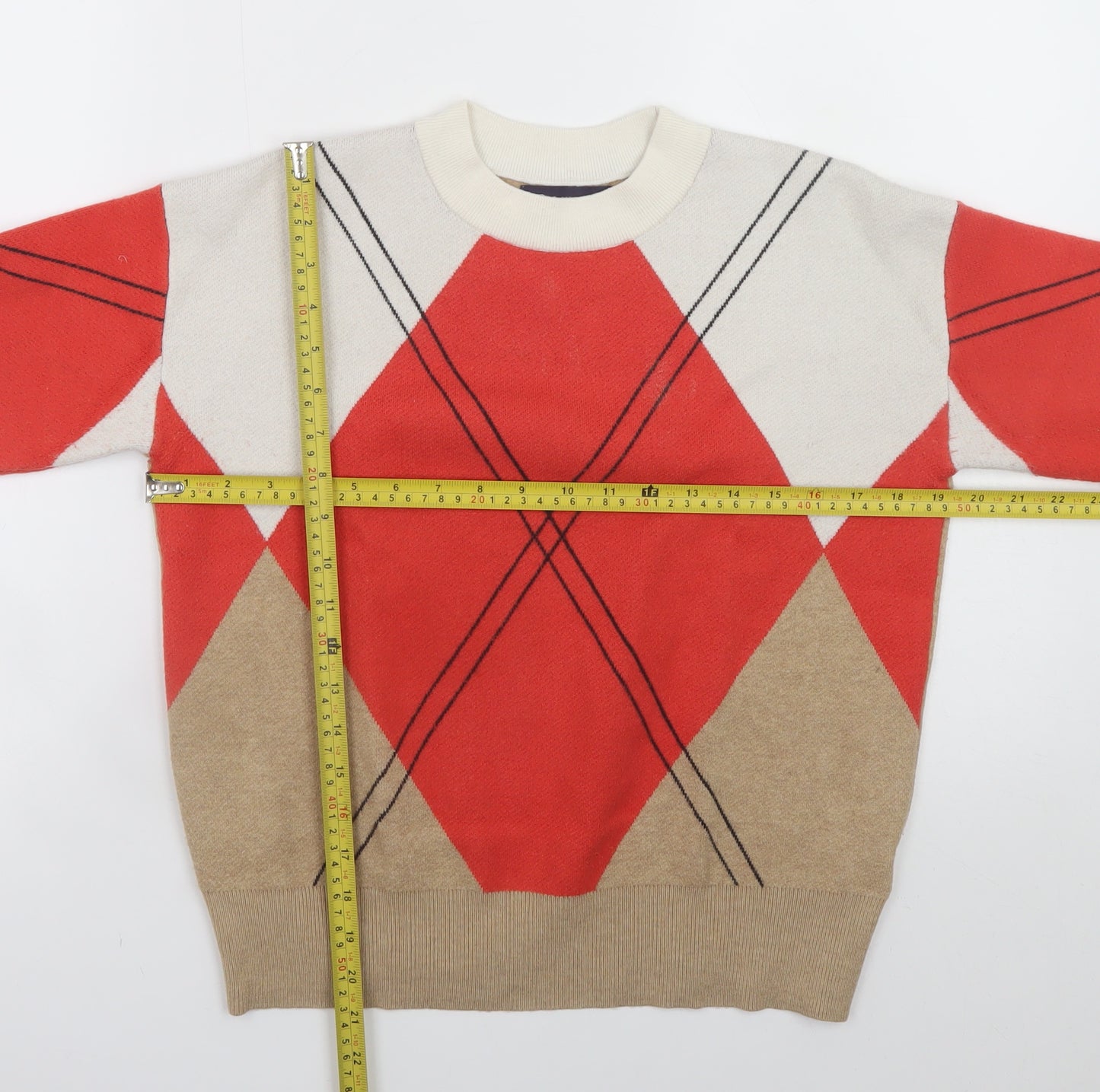 Marks and Spencer Womens Multicoloured Argyle Knit Crew Neck Jumper Size S