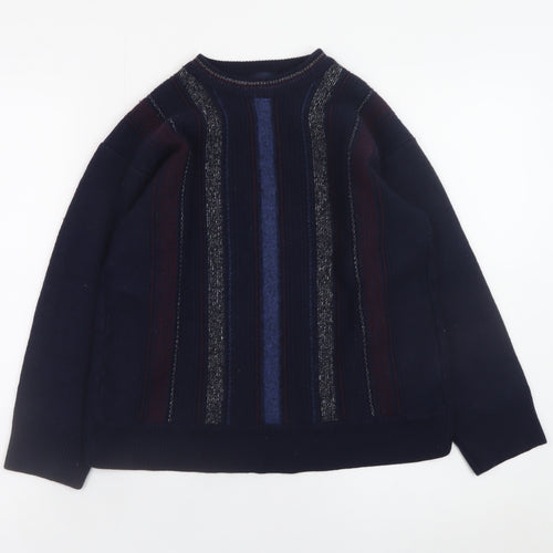 Gabicci Boys Navy Striped Pullover Jumper XL Merino Wool Acrylic Blend