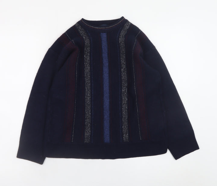 Gabicci Boys Navy Striped Pullover Jumper XL Merino Wool Acrylic Blend