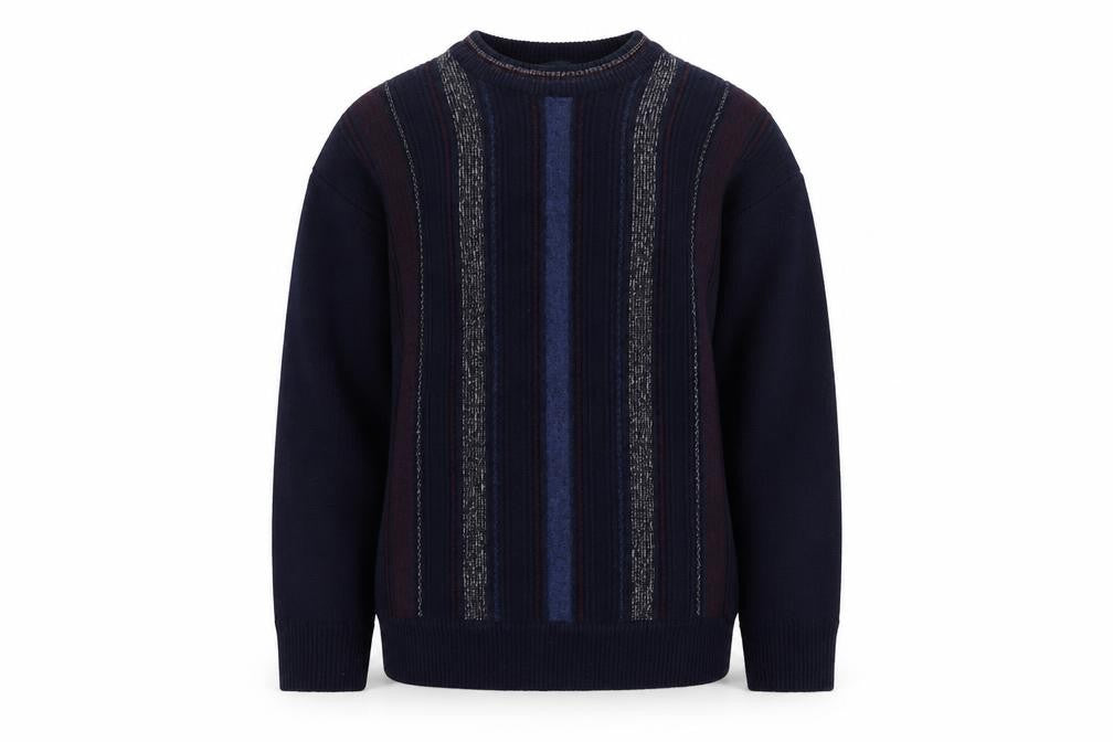 Front view of Gabicci boys’ navy striped jumper xl merino wool acrylic blend