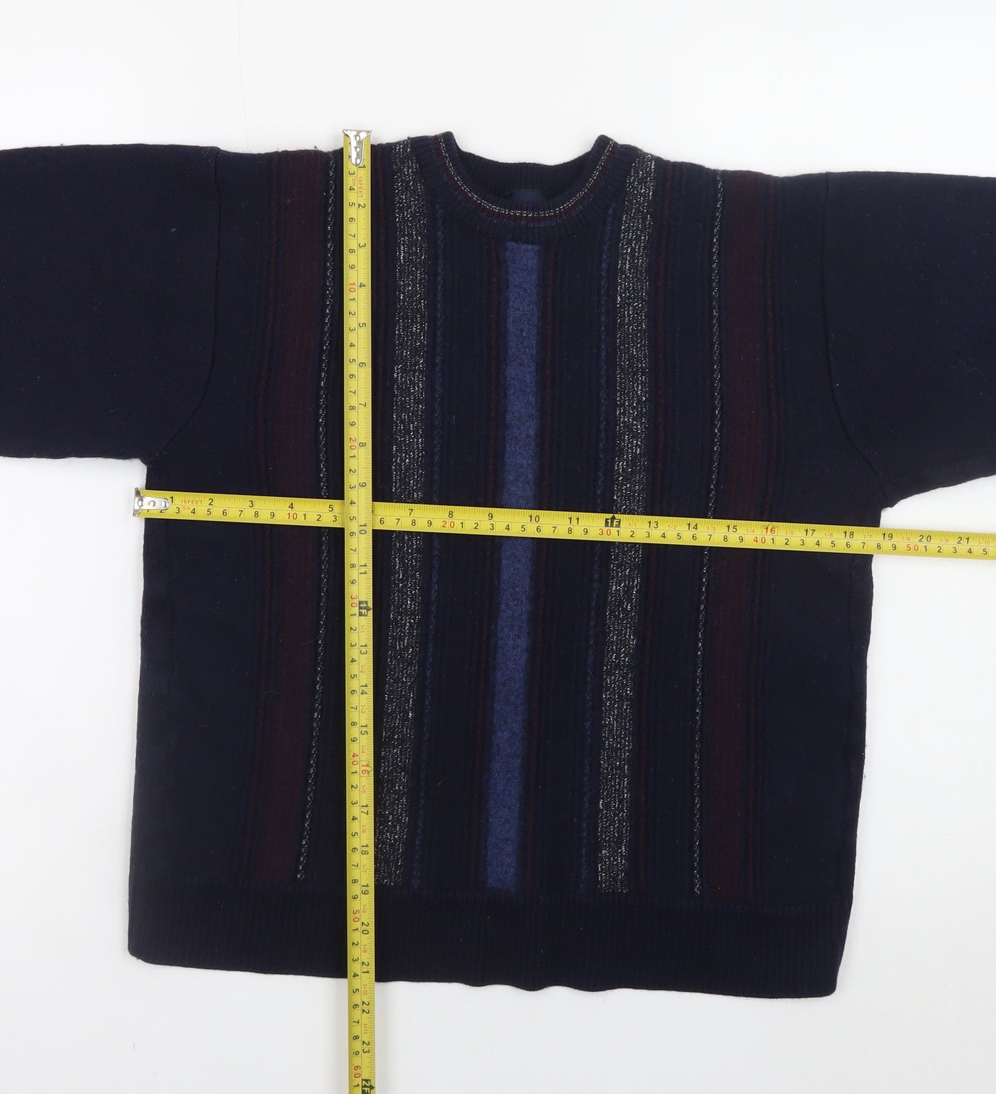 Gabicci Boys Navy Striped Pullover Jumper XL Merino Wool Acrylic Blend