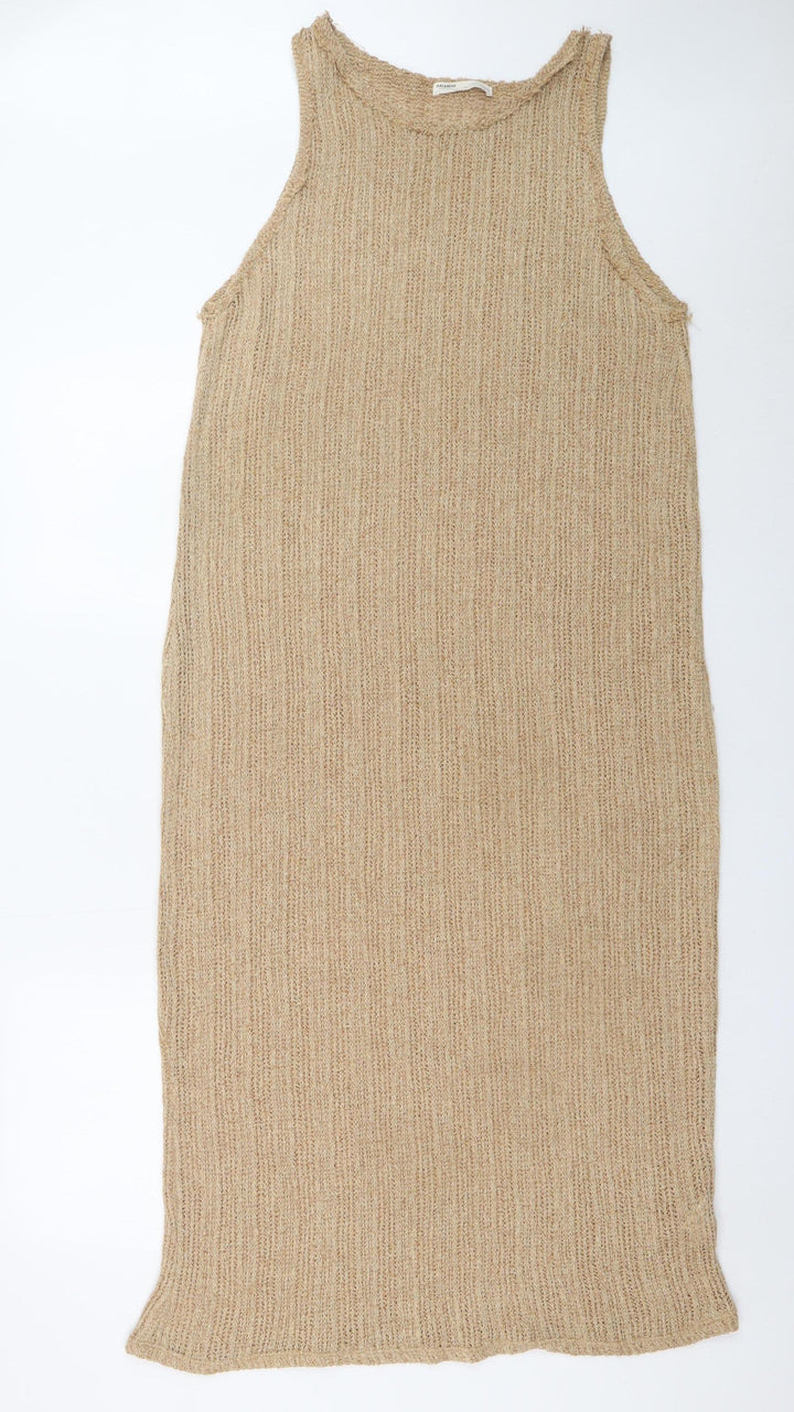 Pull & Bear Women Beige Knit Midi Tank Dress Size 14
