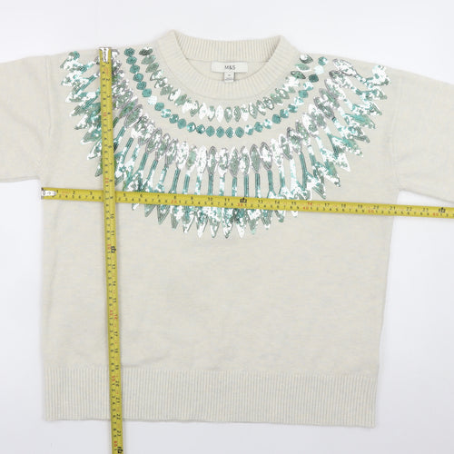 Marks and Spencer Women Ivory Sequin Crew Neck Jumper Size M