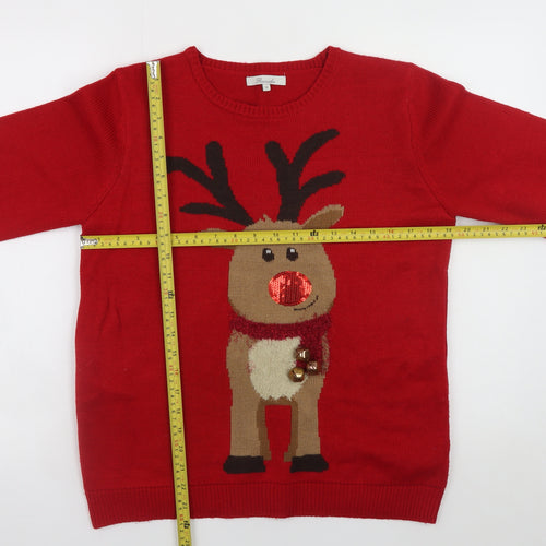 Peacocks Womens Red Reindeer Christmas Jumper M Knit Pullover