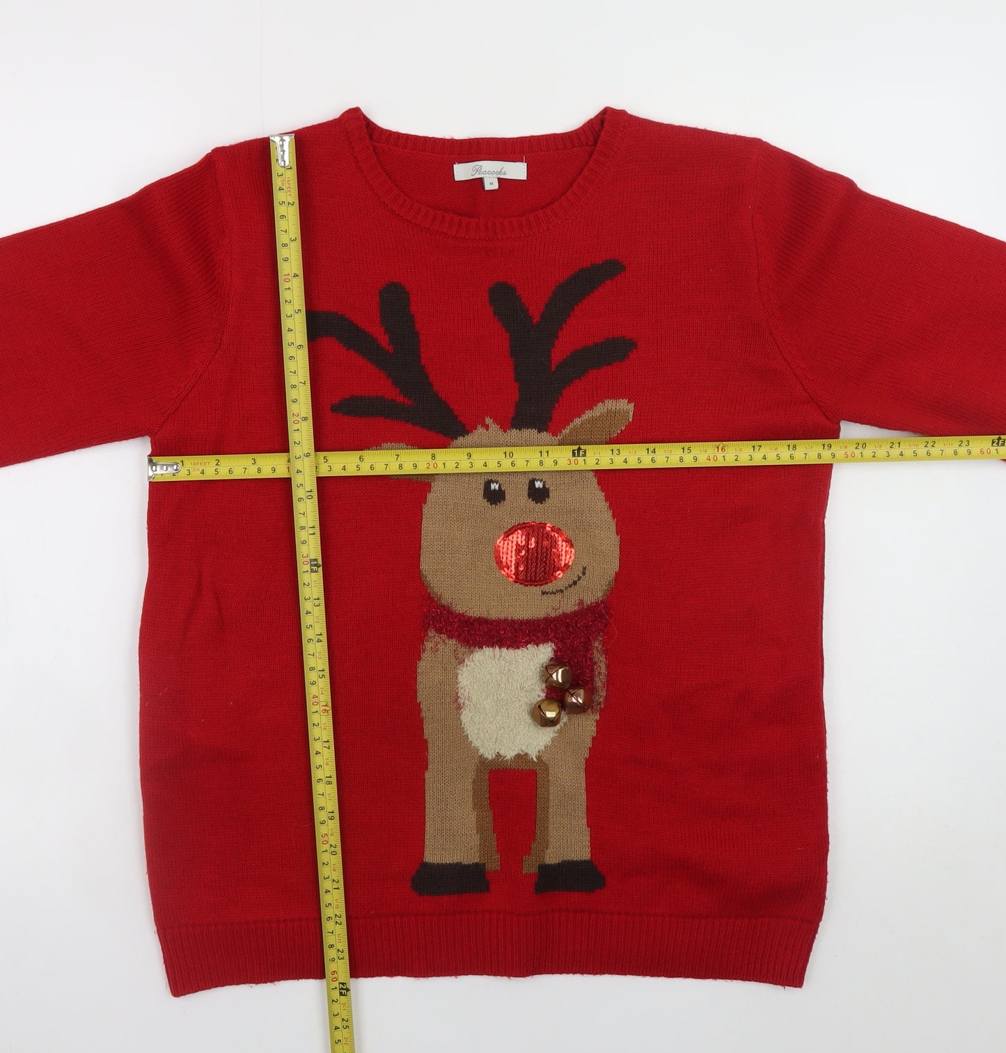 Peacocks Womens Red Reindeer Christmas Jumper M Knit Pullover