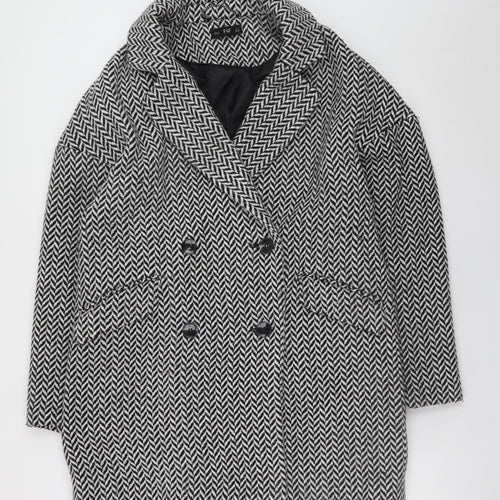 F&F Womens Grey Herringbone Wool Blend Mid-Length Overcoat Size 10