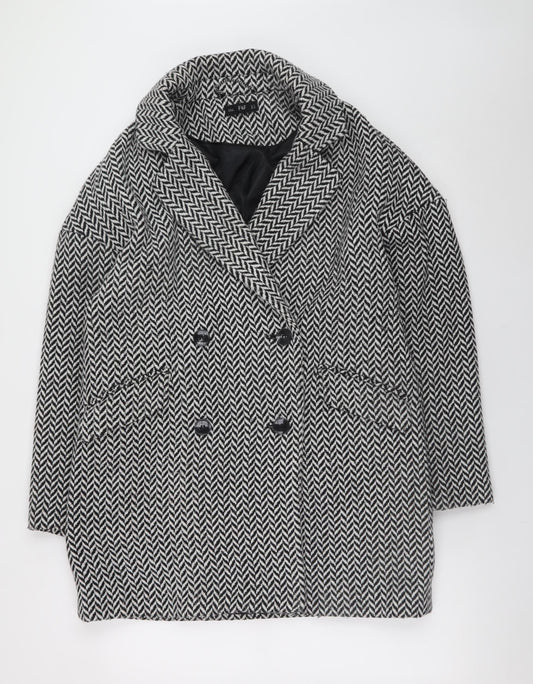 F&F Womens Grey Herringbone Wool Blend Mid-Length Overcoat Size 10