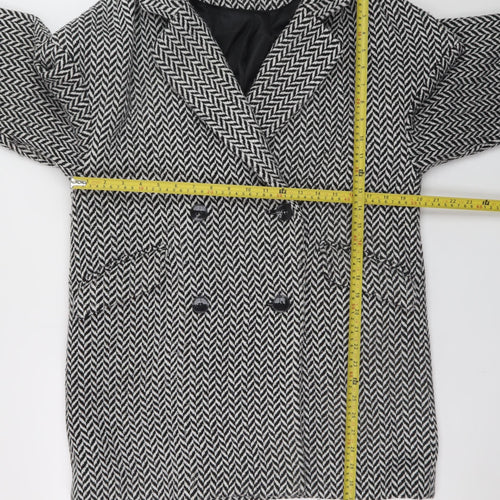 F&F Womens Grey Herringbone Wool Blend Mid-Length Overcoat Size 10