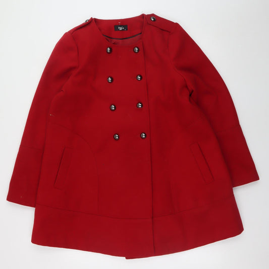 M&Co Womens Red Buttoned Pea Coat Size 14 Classic Mid-Length