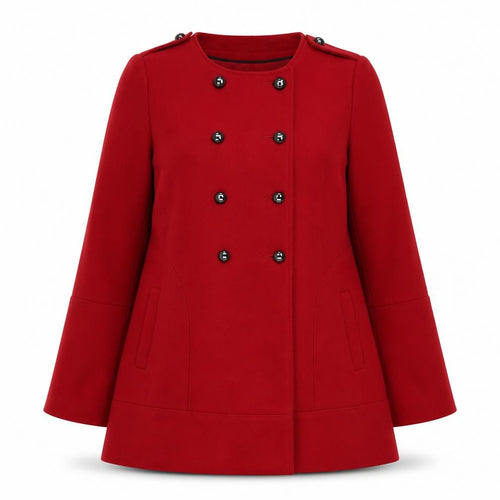 M&Co Womens Red Buttoned Pea Coat Size 14 Classic Mid-Length
