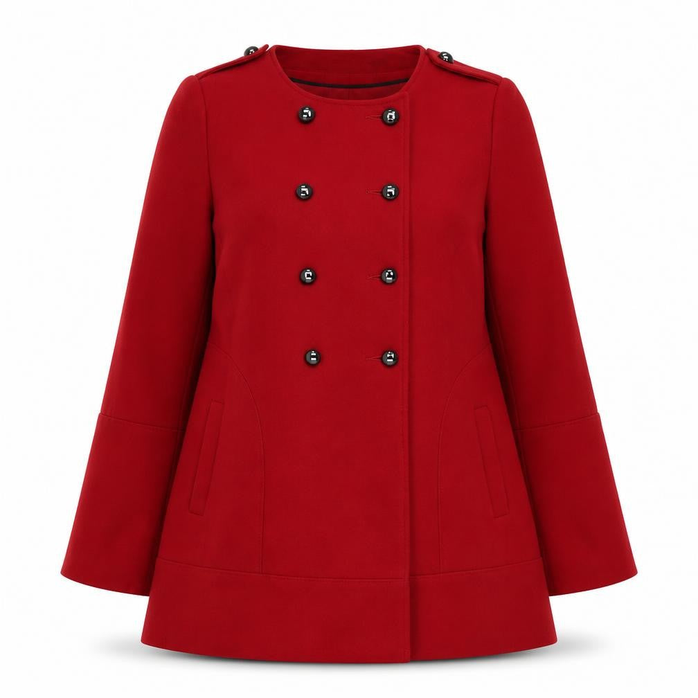 M&Co Womens Red Buttoned Pea Coat Size 14 Classic Mid-Length