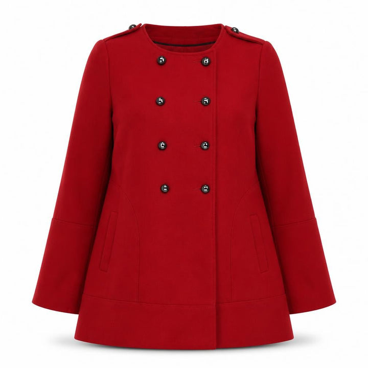 M&Co Womens Red Buttoned Pea Coat Size 14 Classic Mid-Length