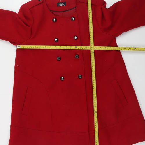 M&Co Womens Red Buttoned Pea Coat Size 14 Classic Mid-Length