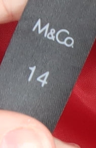 M&Co Womens Red Buttoned Pea Coat Size 14 Classic Mid-Length