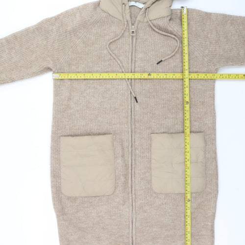 B. Coastline Women Beige Hooded Full Zip Wool Blend Cardigan M