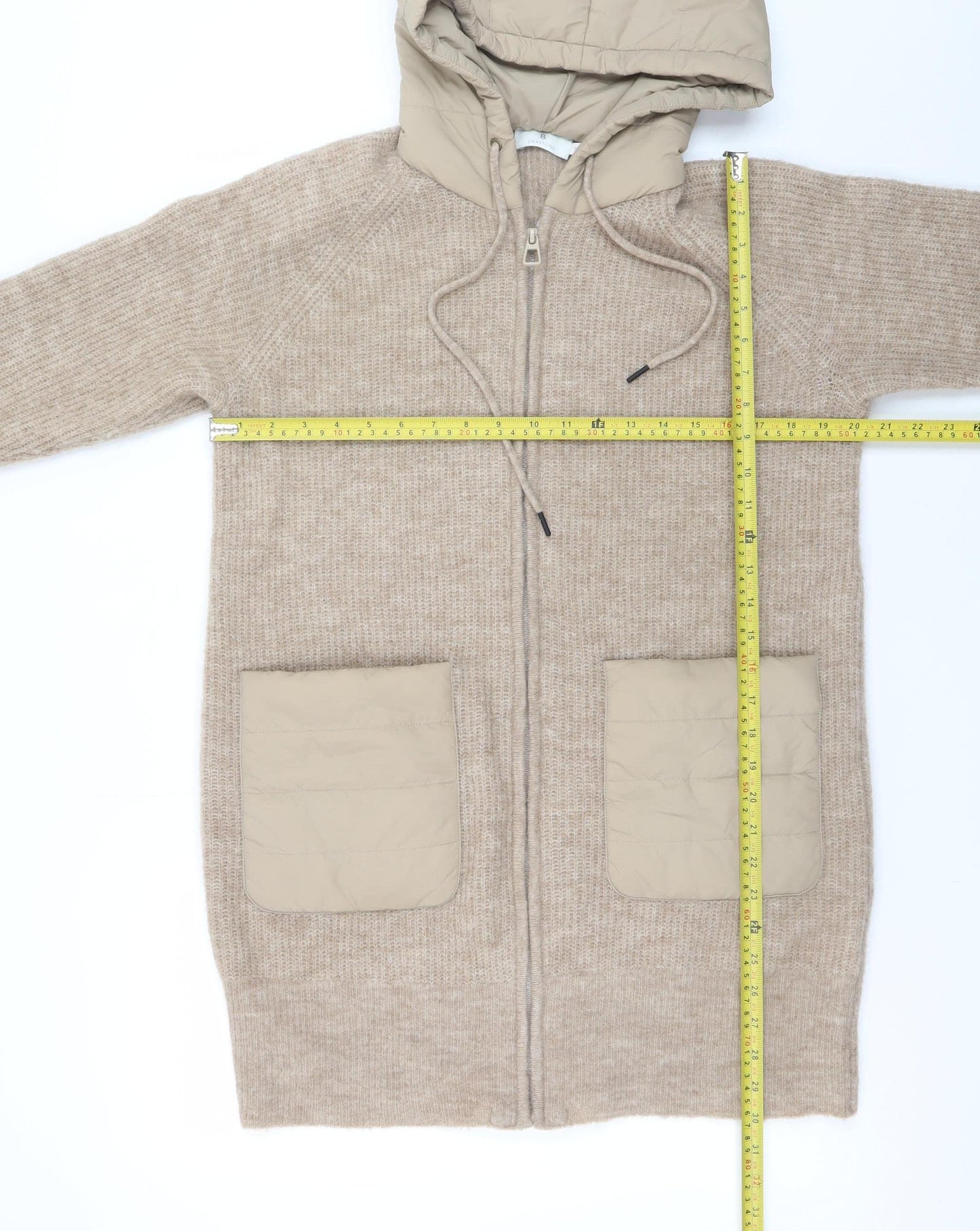B. Coastline Women Beige Hooded Full Zip Wool Blend Cardigan M