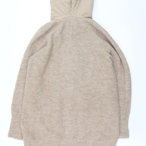 B. Coastline Women Beige Hooded Full Zip Wool Blend Cardigan M