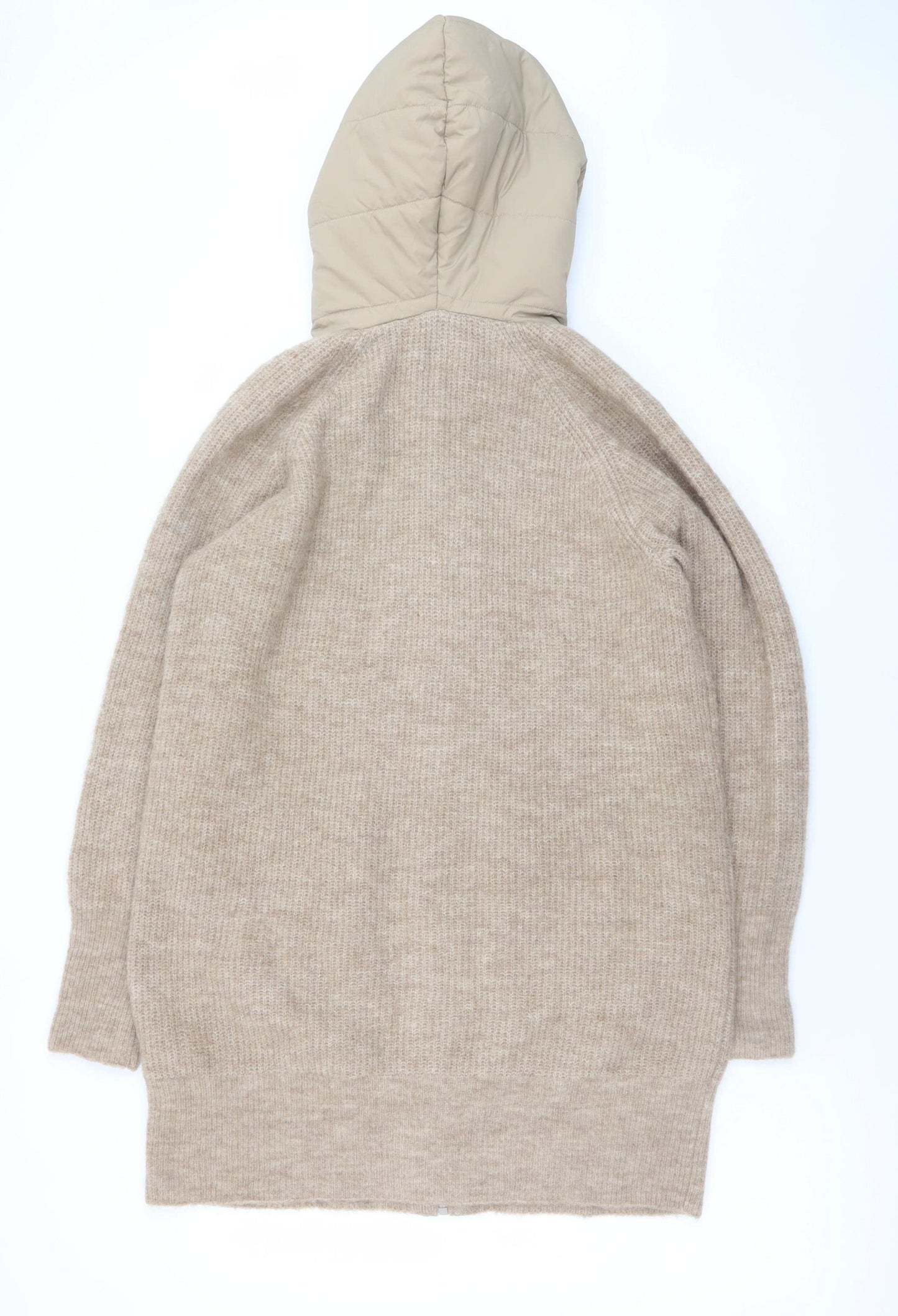B. Coastline Women Beige Hooded Full Zip Wool Blend Cardigan M