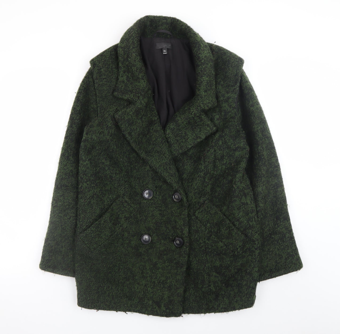 Topshop Women Green Wool Blend Pea Coat Size 8 Button Front