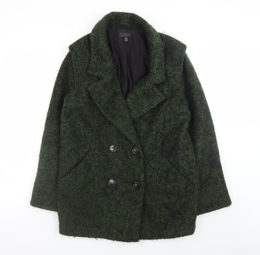 Topshop Women Green Wool Blend Pea Coat Size 8 Button Front