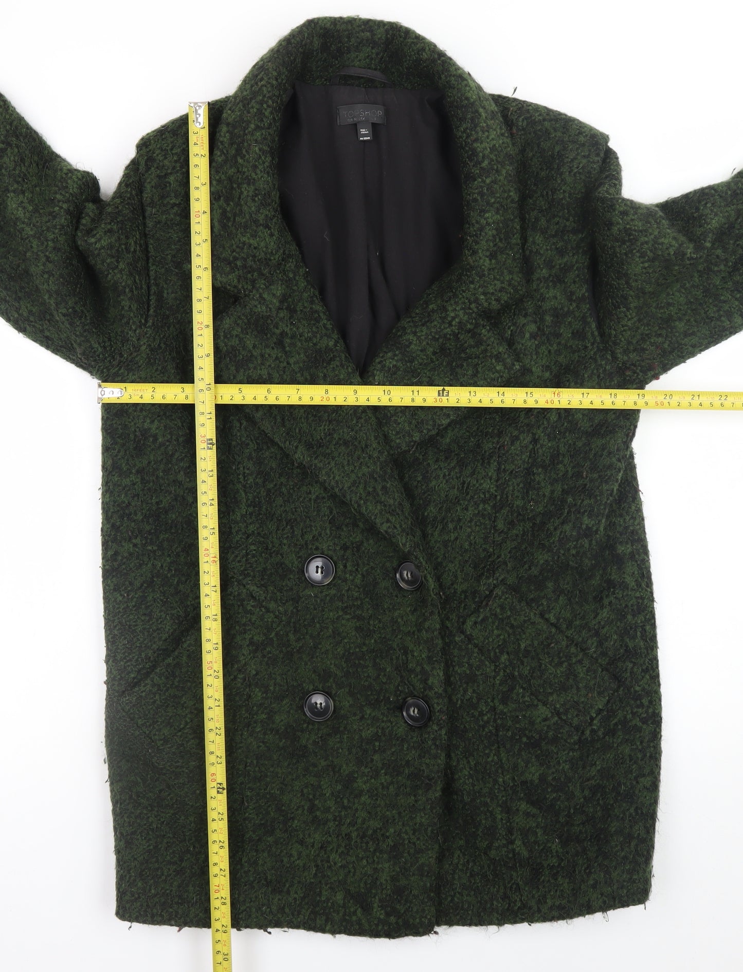 Topshop Women Green Wool Blend Pea Coat Size 8 Button Front