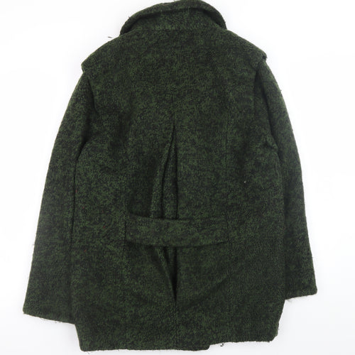 Topshop Women Green Wool Blend Pea Coat Size 8 Button Front